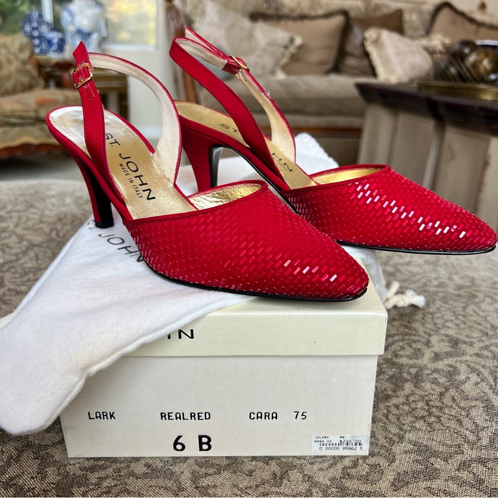 St. John Vibrant Red Slingback Heels